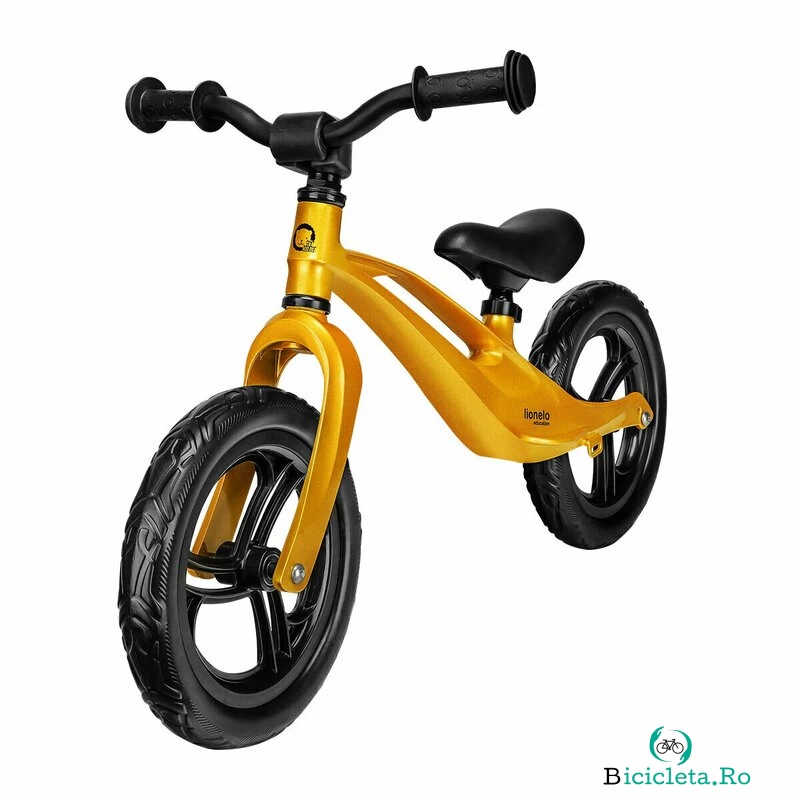 Lionelo - Bicicleta usoara Bart, Fara pedale, Cu cadru din magneziu, Cu ghidon si sa reglabile, Greutate 3 Kg, 12 inch, Conform cu standardul european de securitate EN71, Auriu