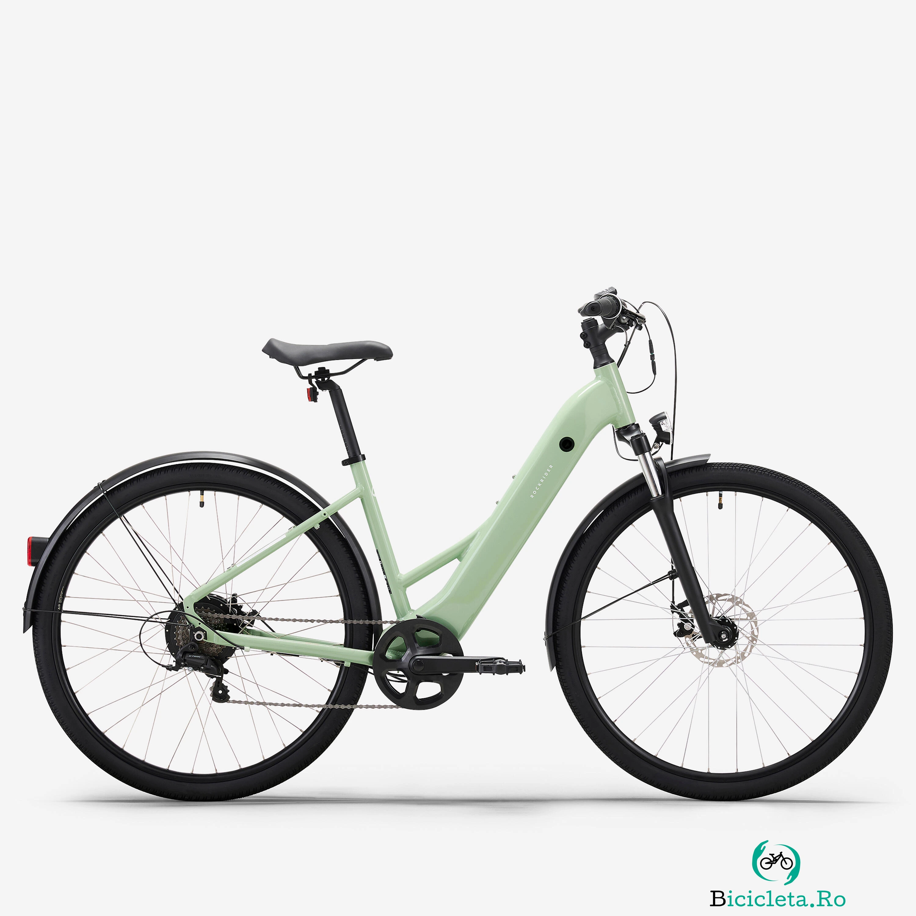 Bicicletă polivalentă electrică cadru jos E-ACTV 100 Verde migdale