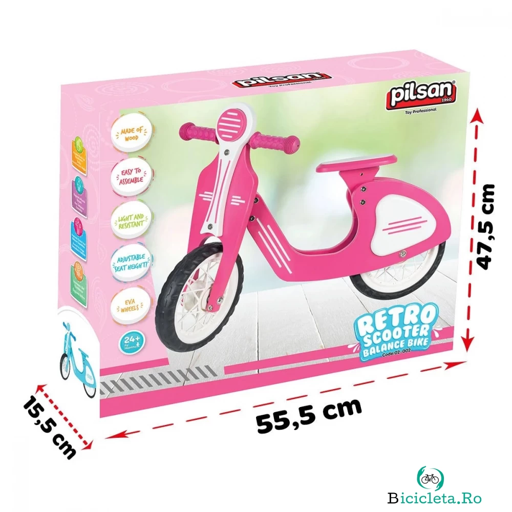 Bicicleta fara pedale cu roti EVA Pilsan Retro Pink
