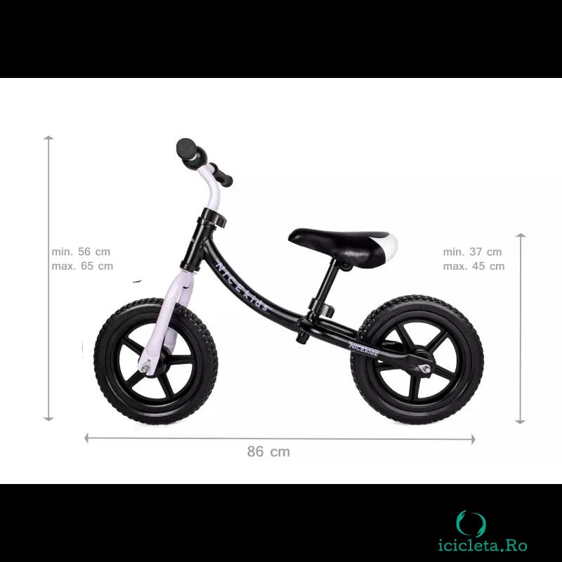Bicicleta fara pedale 12 inch Nice Kids White Black
