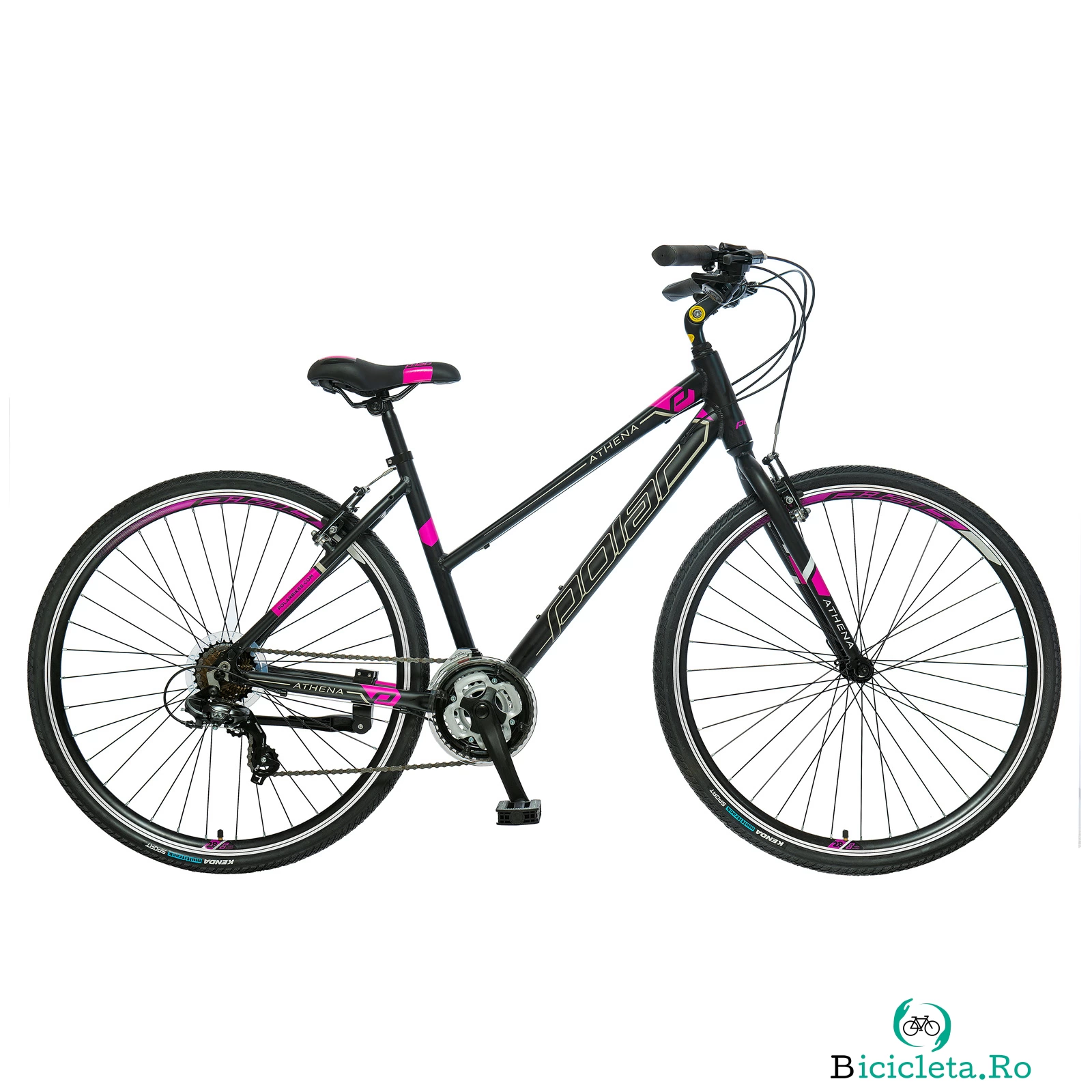 Bicicleta Trekking Polar Athena Rigid - 28 Inch, L, Negru-Roz