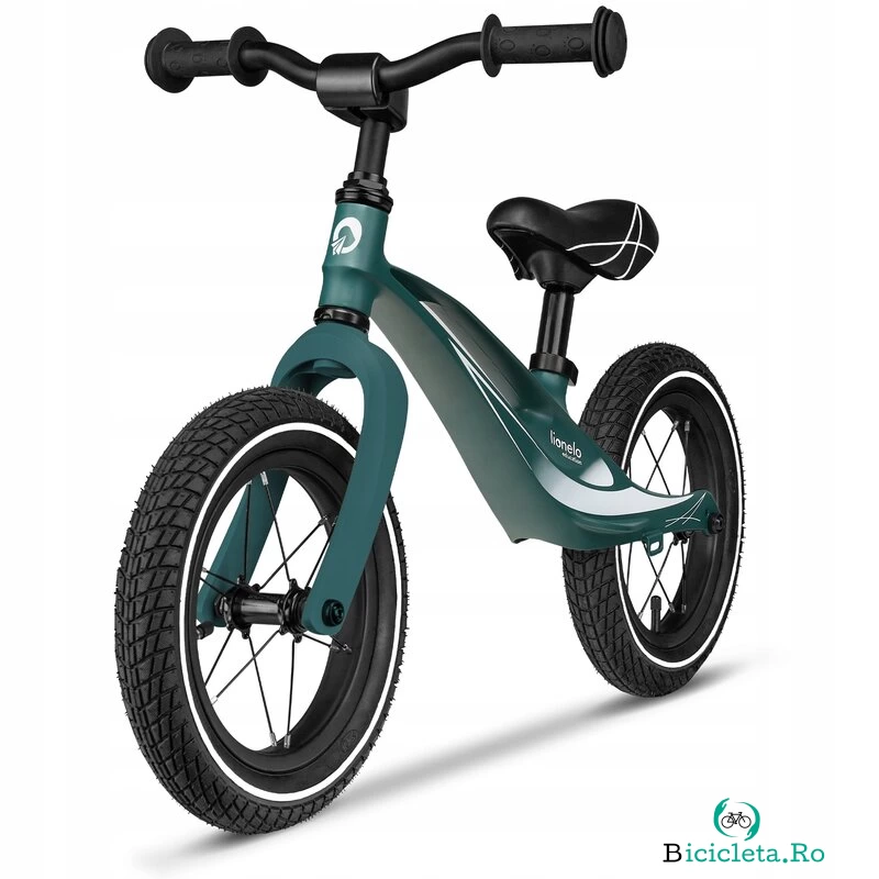 Lionelo - Bicicleta usoara Bart Air, Fara pedale, Cu roti gonflabile, Cu cadru din magneziu, Cu ghidon si sa reglabile, Greutate 3.8 Kg, 12 inch, Conform cu standardul european de securitate EN71, Green Forest