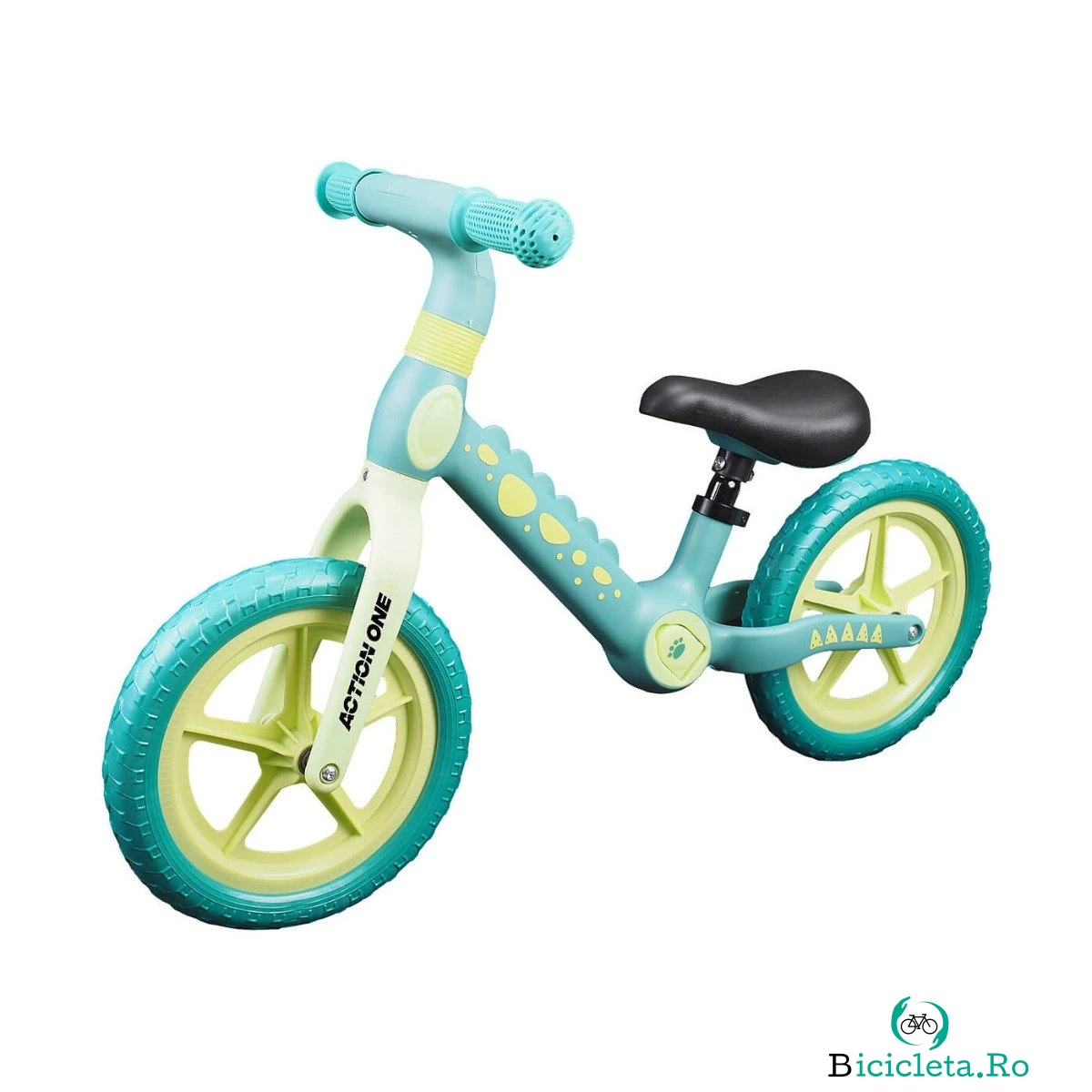 Bicicleta fara pedale pentru copii 2-5 ani, Action One Spiky, 12 inch, Verde