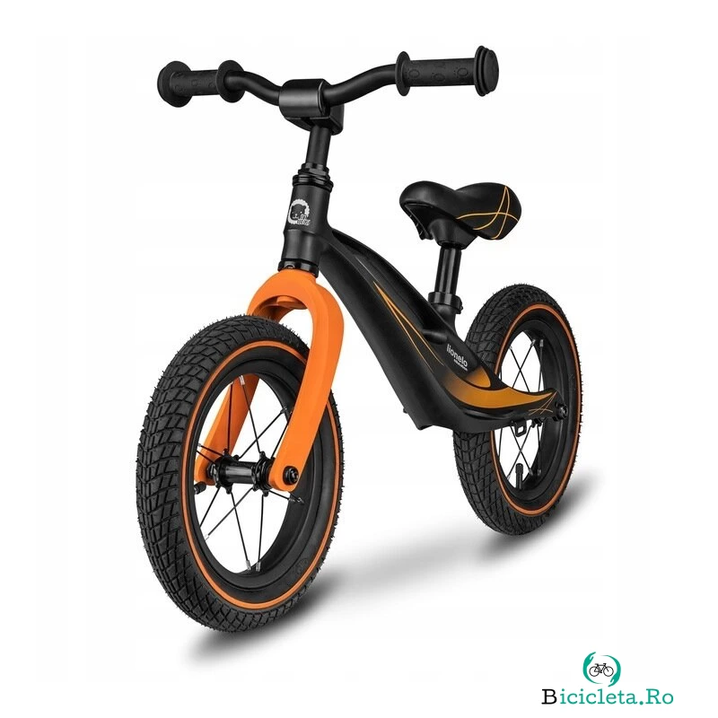 Lionelo - Bicicleta usoara Bart Air, Fara pedale, Cu roti gonflabile, Cu cadru din magneziu, Cu ghidon si sa reglabile, Greutate 3.8 Kg, 12 inch, Conform cu standardul european de securitate EN71, Negru